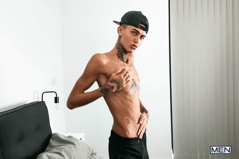 Huge Latin Cock Tattoo Cumming - Young tattooed hottie Logan strips out of his black jockstrap jerking his  big erect dick till he explodes cum all over his chest and abs â€“ Nude Guys  Sex Pics