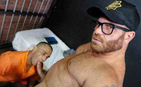 Blonde muscle boy Armando De Armas’s hot asshole bare fucked by prison guard Riley Mitchel