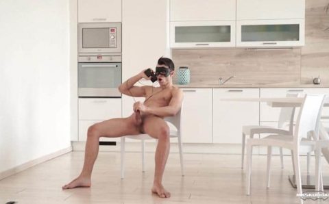 Hot young muscle boy Nick Vargas strips out of his sexy undies wanking his huge dick