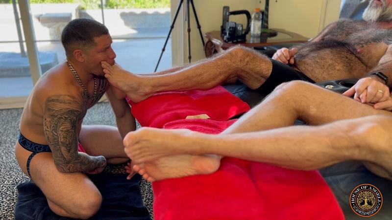 Alpha Muscle Pup Antonio Tiger worships the feet big cocks of hairy bears Will Angell Liam Angell 13 gay porn pics - Alpha Muscle Pup Antonio Tiger worships the feet and big cocks of hairy bears Will Angell and Liam Angell