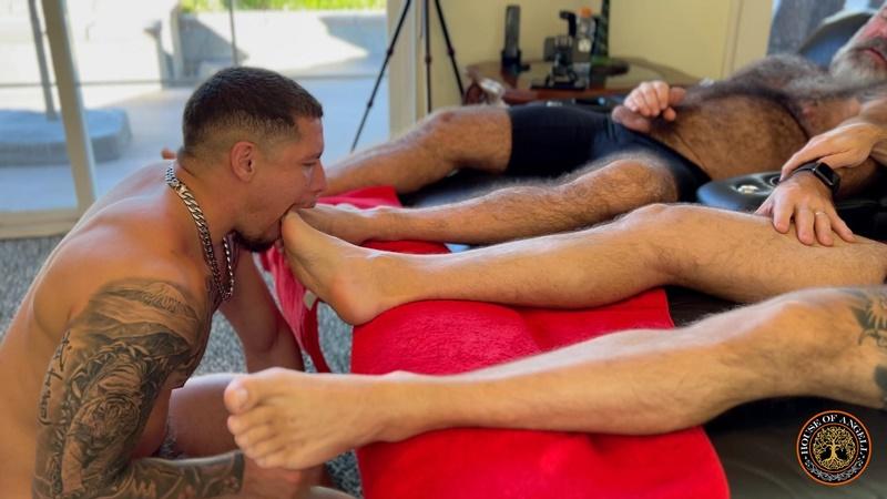 Alpha Muscle Pup Antonio Tiger worships the feet big cocks of hairy bears Will Angell Liam Angell 14 gay porn pics - Alpha Muscle Pup Antonio Tiger worships the feet and big cocks of hairy bears Will Angell and Liam Angell
